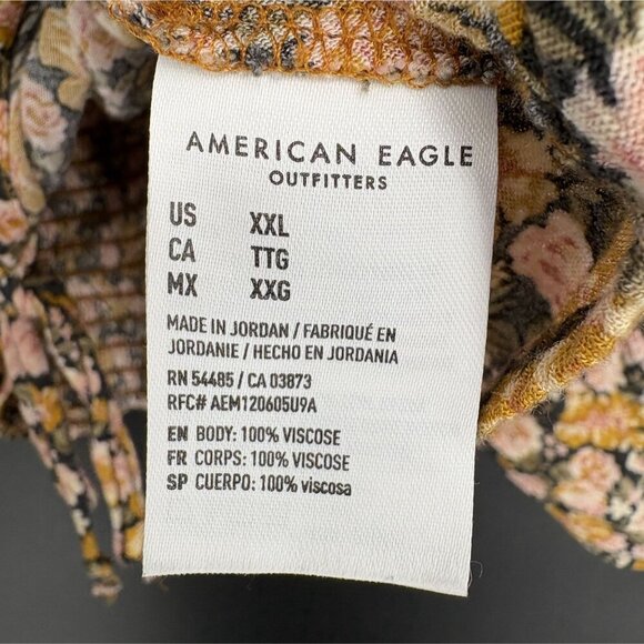 American Eagle Women's Off-Shoulder Floral Bohemian Blouse XXL Yellow Cropped - Picture 5 of 9